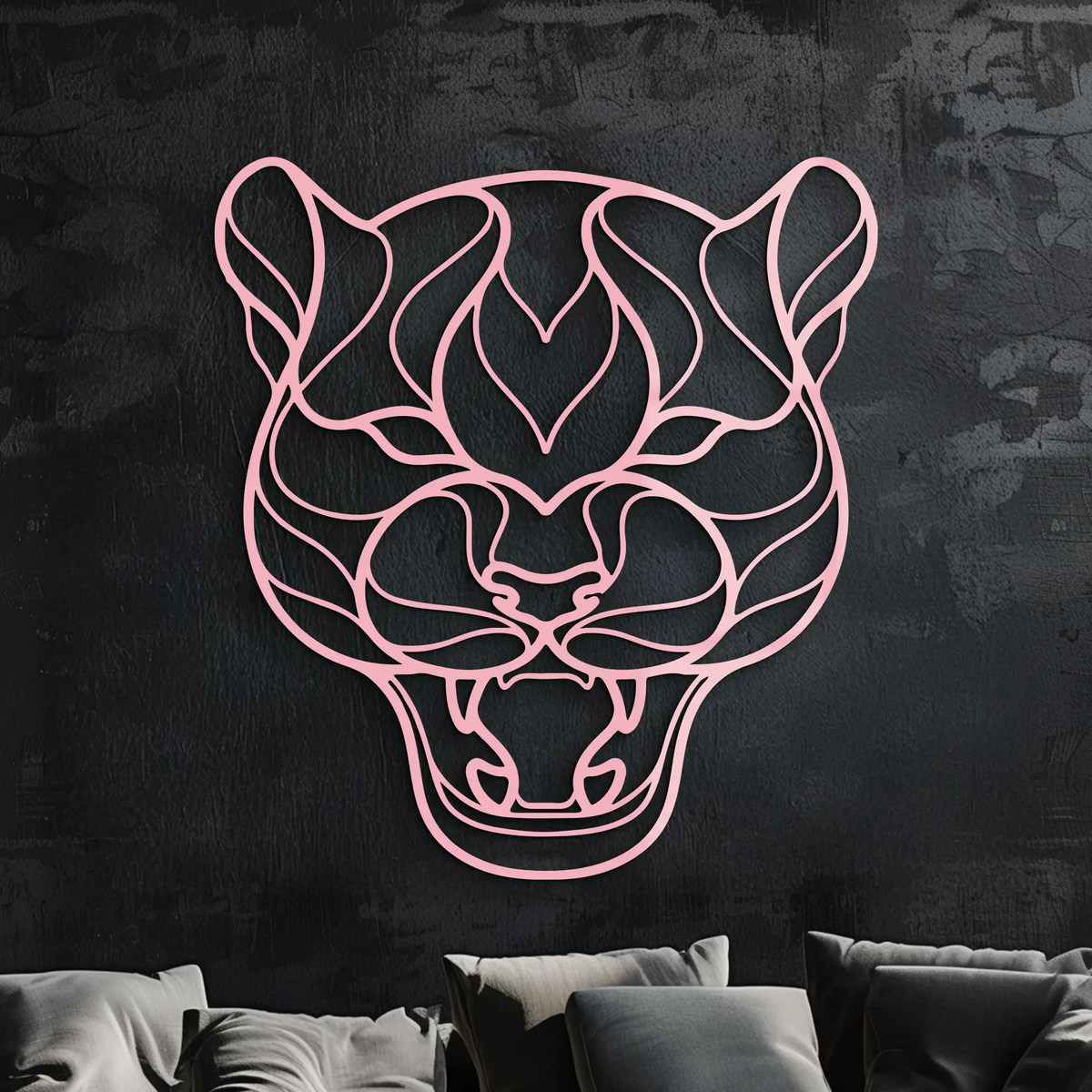 Pink Panther Head Metal Wall Art – Geometric Wild Cat Silhouette Decor - KAFGP019 by Enova Art
