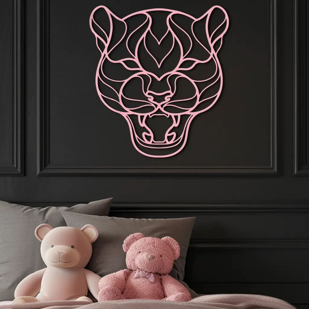 Pink Panther Head Metal Wall Art – Geometric Wild Cat Silhouette Decor - KAFGP019 by Enova Art