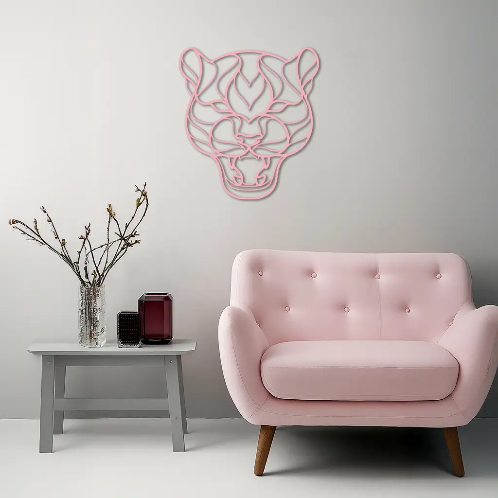 Pink Panther Head Metal Wall Art – Geometric Wild Cat Silhouette Decor - KAFGP019 by Enova Art