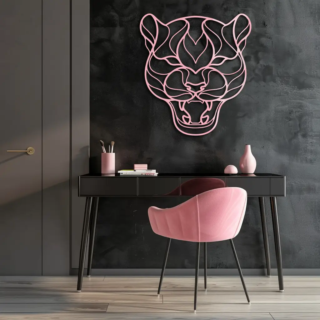Pink Panther Head Metal Wall Art – Geometric Wild Cat Silhouette Decor - KAFGP019 by Enova Art