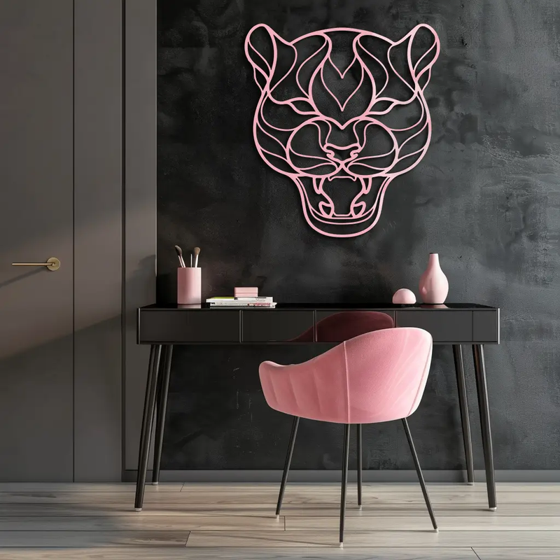 Pink Panther Head Metal Wall Art – Geometric Wild Cat Silhouette Decor - KAFGP019 by Enova Art