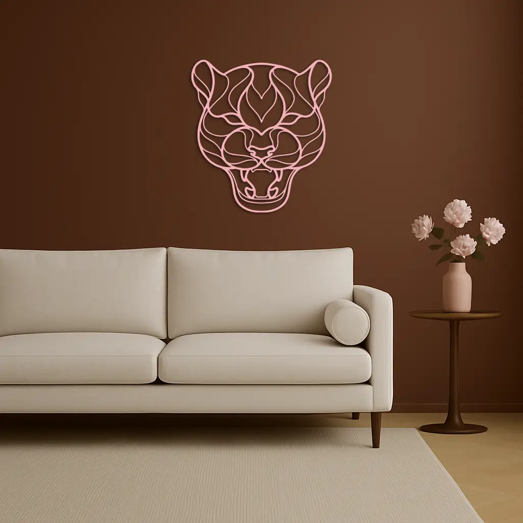 Pink Panther Head Metal Wall Art – Geometric Wild Cat Silhouette Decor - KAFGP019 by Enova Art