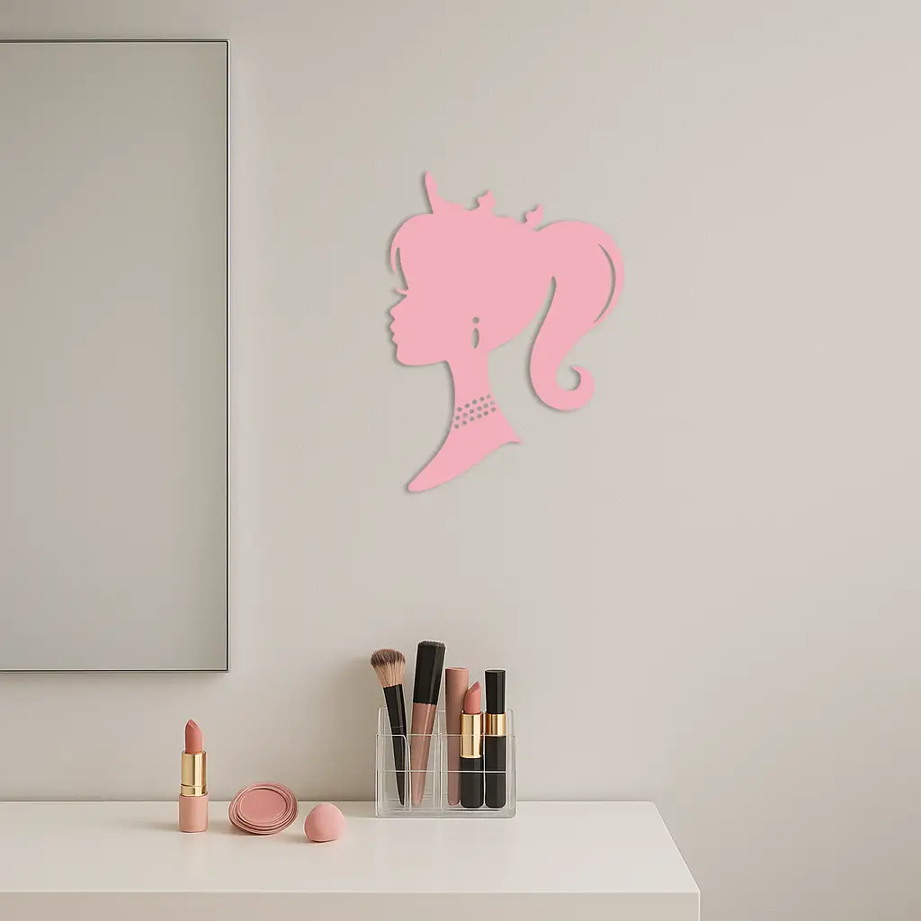 Pink Barbie Silhouette Metal Wall Art – Crowned Princess Profile Decor - KAFGP021 by Enova Art