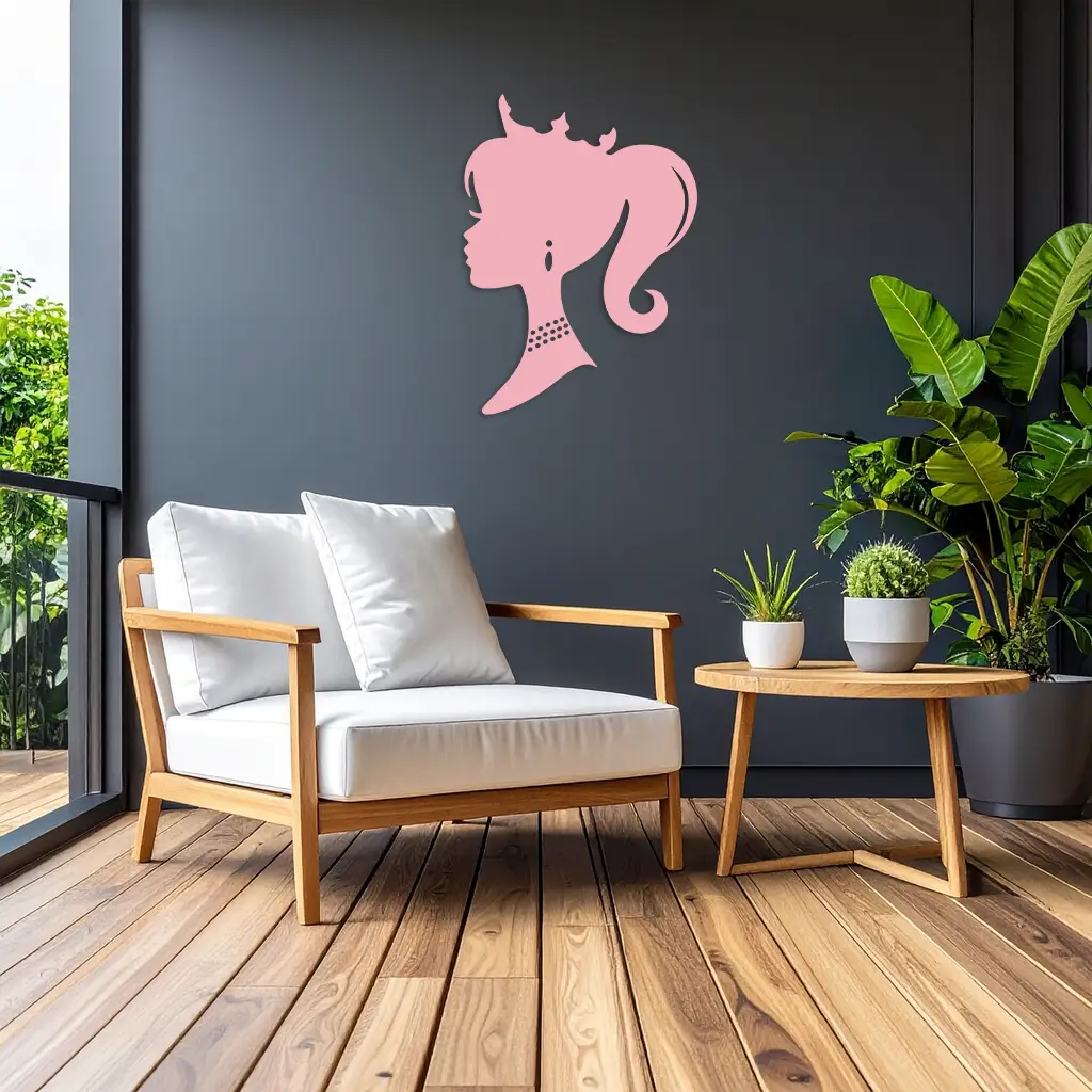 Pink Barbie Silhouette Metal Wall Art – Crowned Princess Profile Decor - KAFGP021 by Enova Art