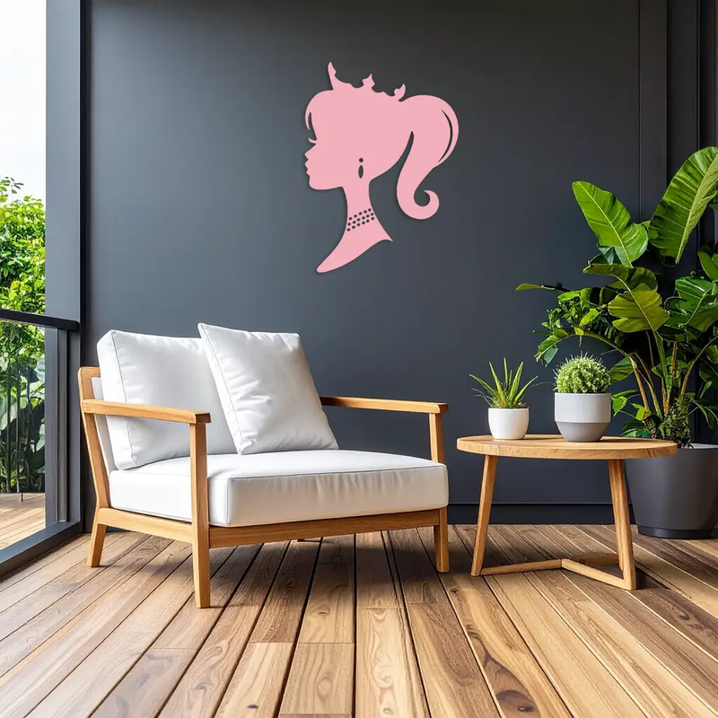 Pink Barbie Silhouette Metal Wall Art – Crowned Princess Profile Decor - KAFGP021 by Enova Art