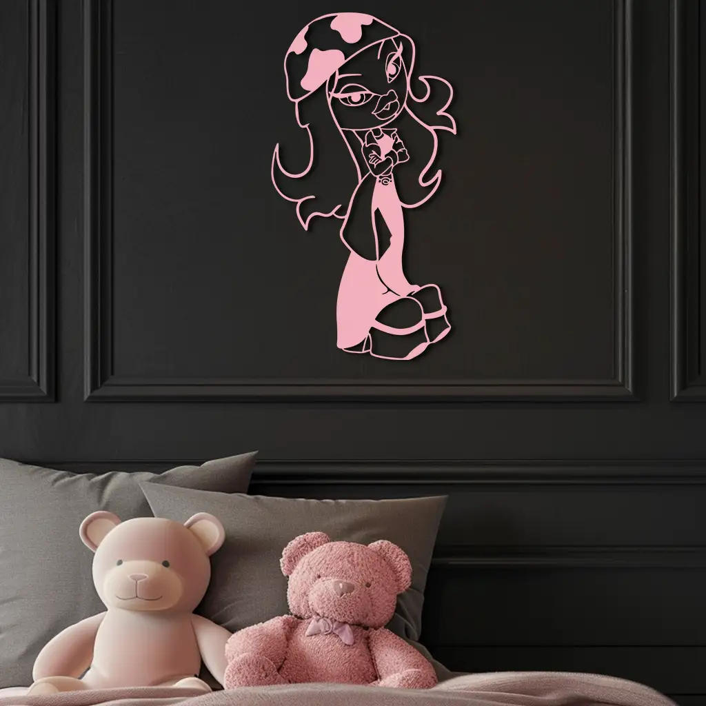 Pink Bratz Girl Metal Wall Art – Fashion Doll Inspired Silhouette Decor - KAFGP022 by Enova Art