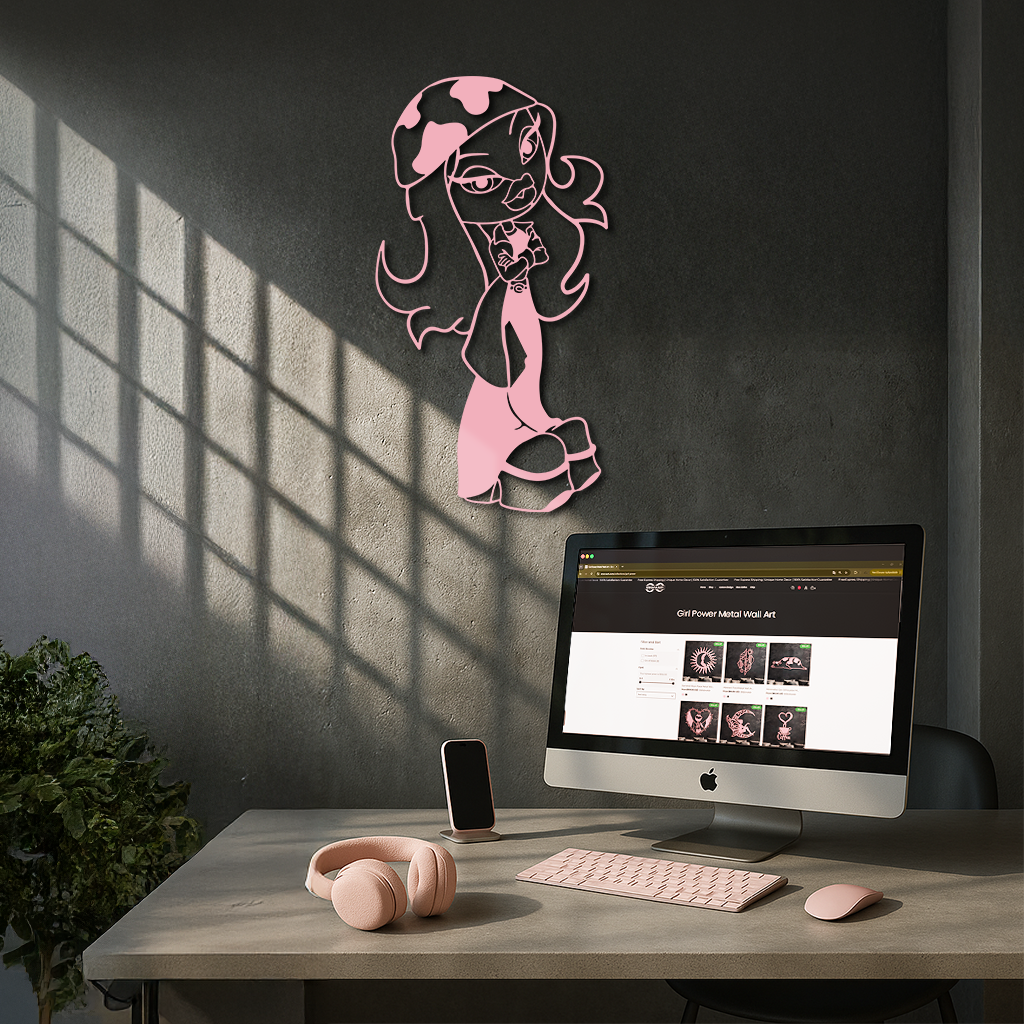 Pink Bratz Girl Metal Wall Art – Fashion Doll Inspired Silhouette Decor - KAFGP022 by Enova Art