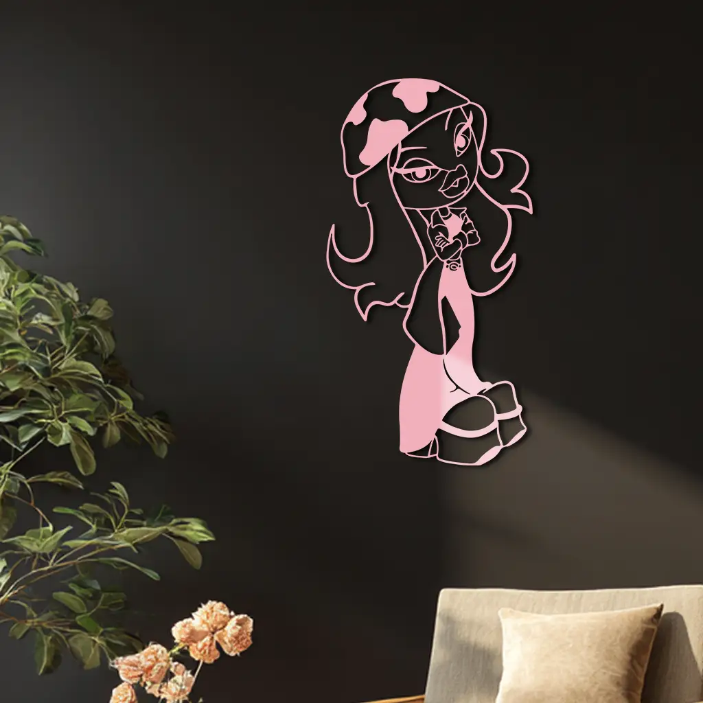 Pink Bratz Girl Metal Wall Art – Fashion Doll Inspired Silhouette Decor - KAFGP022 by Enova Art
