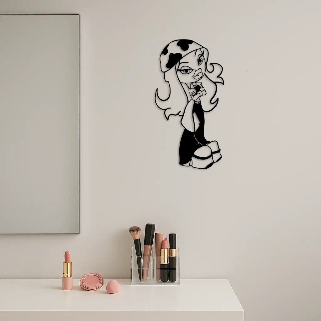 Pink Bratz Girl Metal Wall Art – Fashion Doll Inspired Silhouette Decor - KAFGP022 by Enova Art