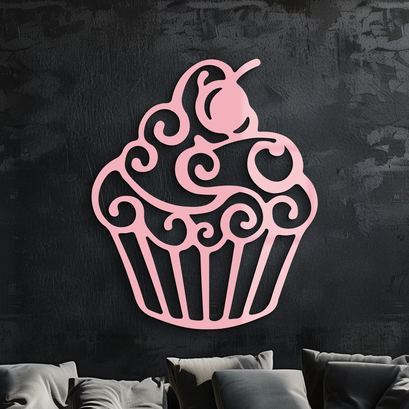 Pink Cupcake Silhouette Metal Wall Art – Sweet Dessert-Inspired Kitchen Decor - KAFGP024 by Enova Art