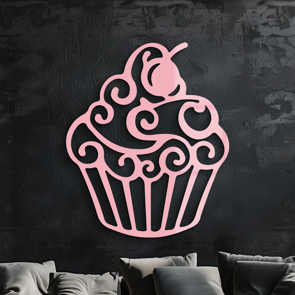 Pink Cupcake Silhouette Metal Wall Art – Sweet Dessert-Inspired Kitchen Decor - KAFGP024
