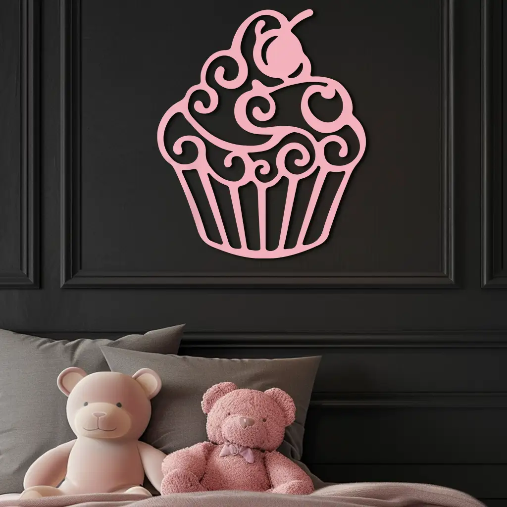 Pink Cupcake Silhouette Metal Wall Art – Sweet Dessert-Inspired Kitchen Decor - KAFGP024 by Enova Art