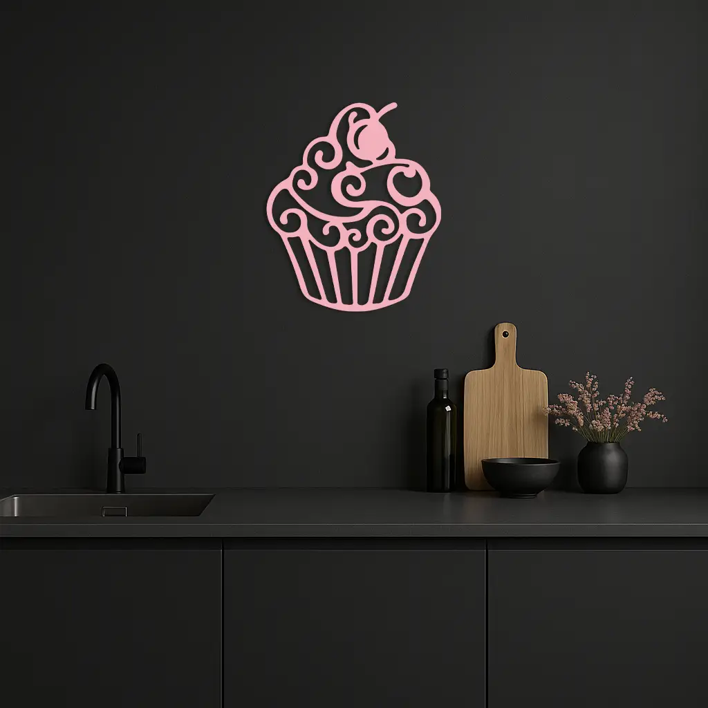 Pink Cupcake Silhouette Metal Wall Art – Sweet Dessert-Inspired Kitchen Decor - KAFGP024 by Enova Art