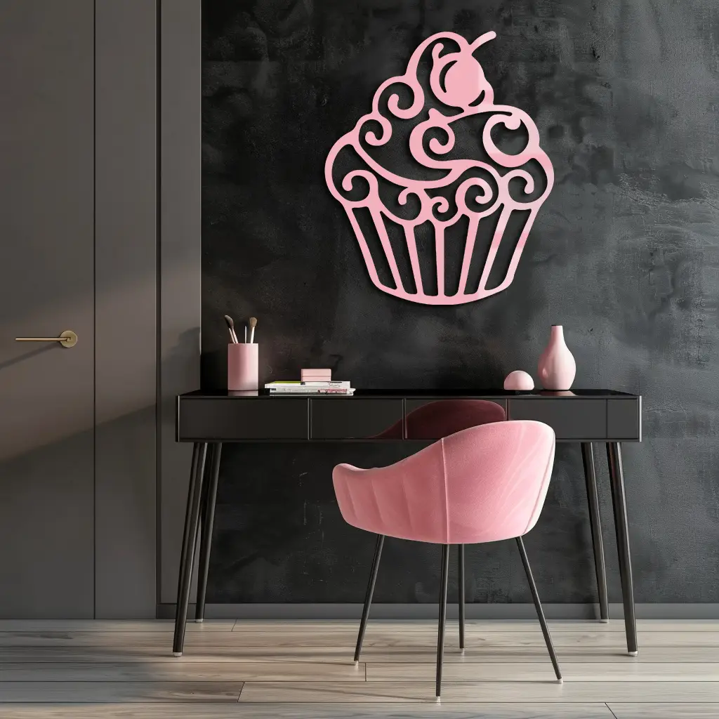 Pink Cupcake Silhouette Metal Wall Art – Sweet Dessert-Inspired Kitchen Decor - KAFGP024 by Enova Art