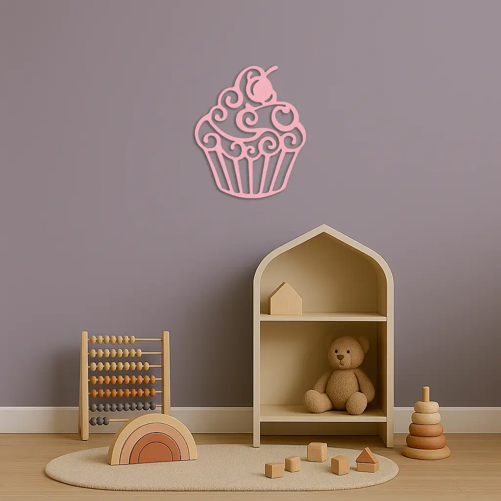 Pink Cupcake Silhouette Metal Wall Art – Sweet Dessert-Inspired Kitchen Decor - KAFGP024 by Enova Art