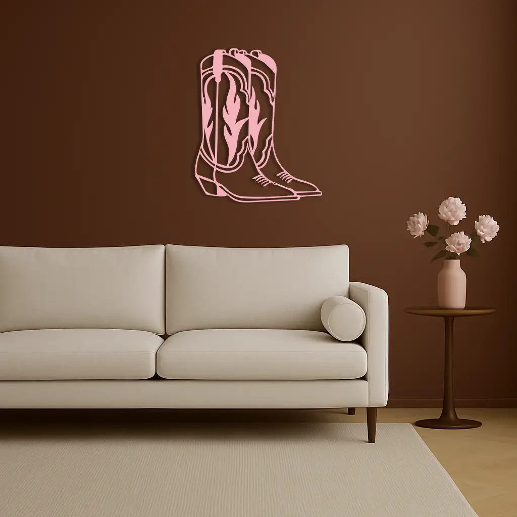 Pink Cowboy Boots Metal Wall Art – Western Rodeo Inspired Decor - KAFGP025 by Enova Art