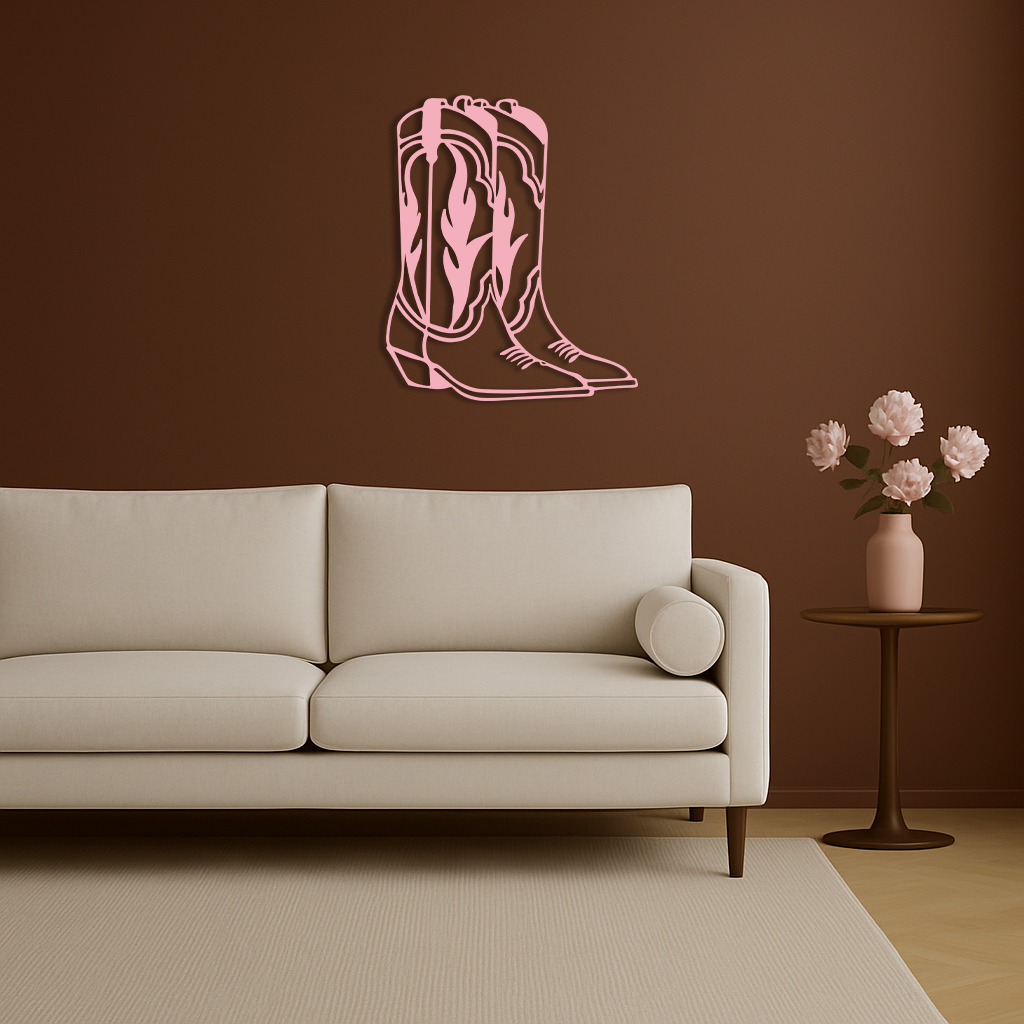 Pink Cowboy Boots Metal Wall Art – Western Rodeo Inspired Decor - KAFGP025 by Enova Art