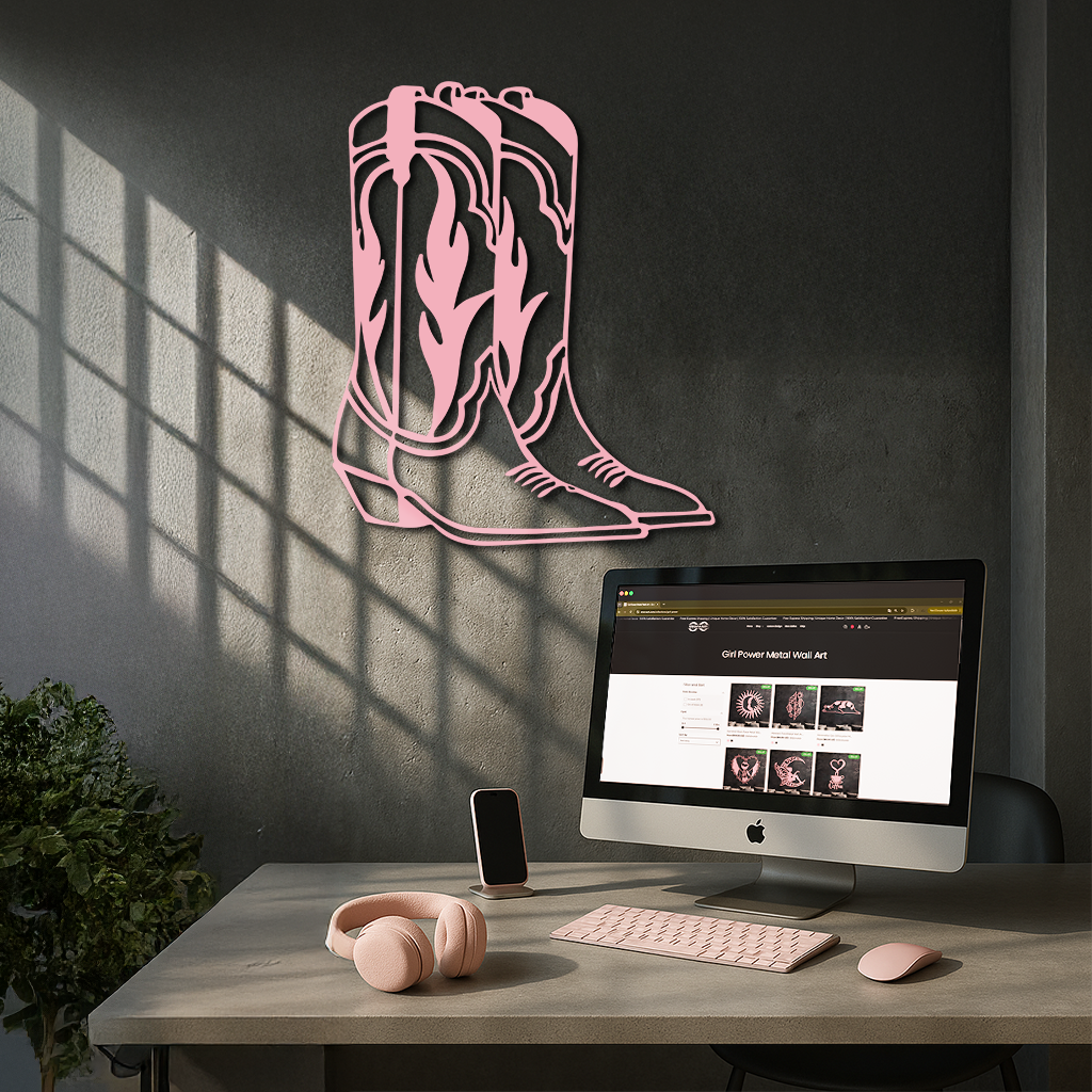 Pink Cowboy Boots Metal Wall Art – Western Rodeo Inspired Decor - KAFGP025 by Enova Art