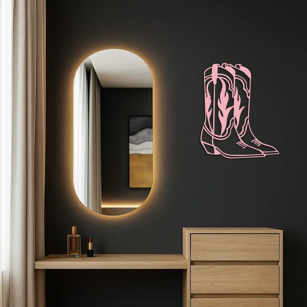 Pink Cowboy Boots Metal Wall Art – Western Rodeo Inspired Decor - KAFGP025 by Enova Art