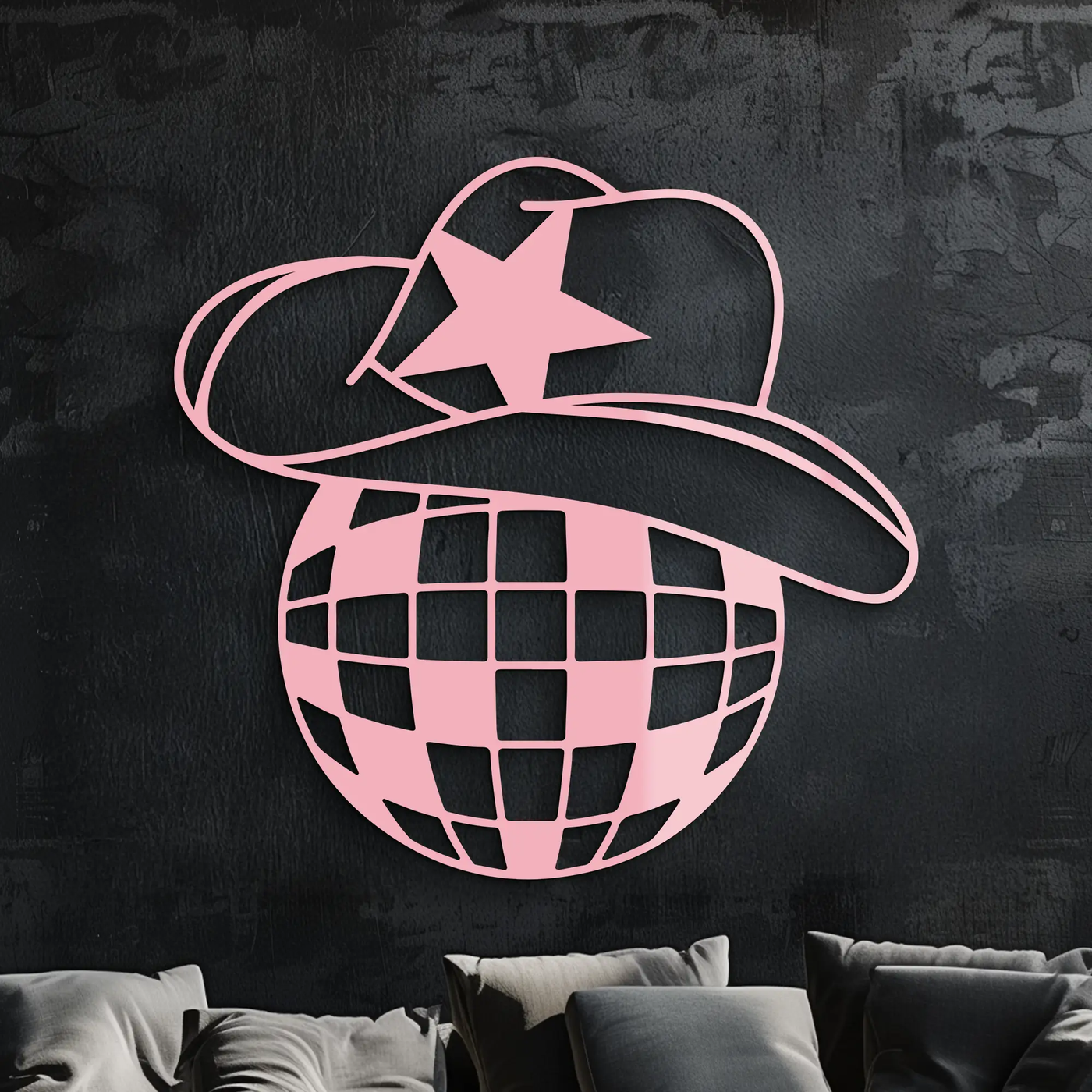 Disco Cowboy Hat Metal Wall Art – Retro Country Party Decor - KAFGP026 by Enova Art