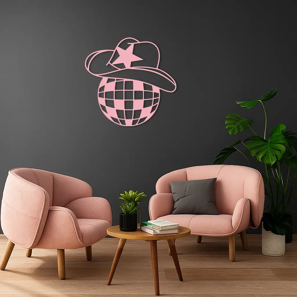 Disco Cowboy Hat Metal Wall Art – Retro Country Party Decor - KAFGP026 by Enova Art