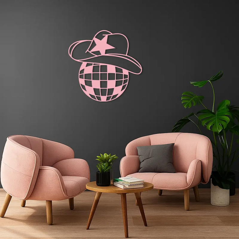 Disco Cowboy Hat Metal Wall Art – Retro Country Party Decor - KAFGP026 by Enova Art