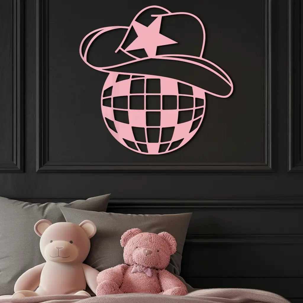 Disco Cowboy Hat Metal Wall Art – Retro Country Party Decor - KAFGP026 by Enova Art