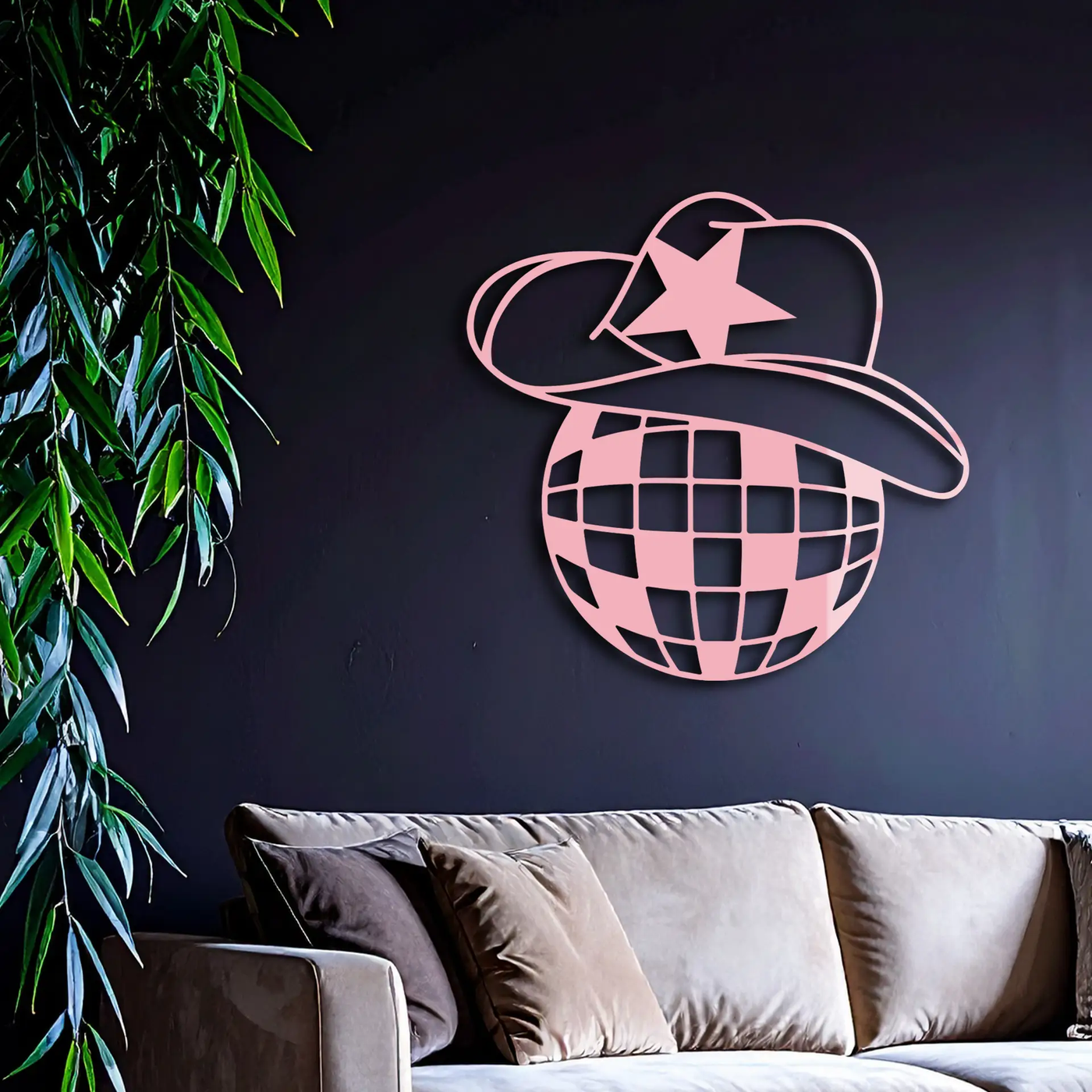 Disco Cowboy Hat Metal Wall Art – Retro Country Party Decor - KAFGP026 by Enova Art