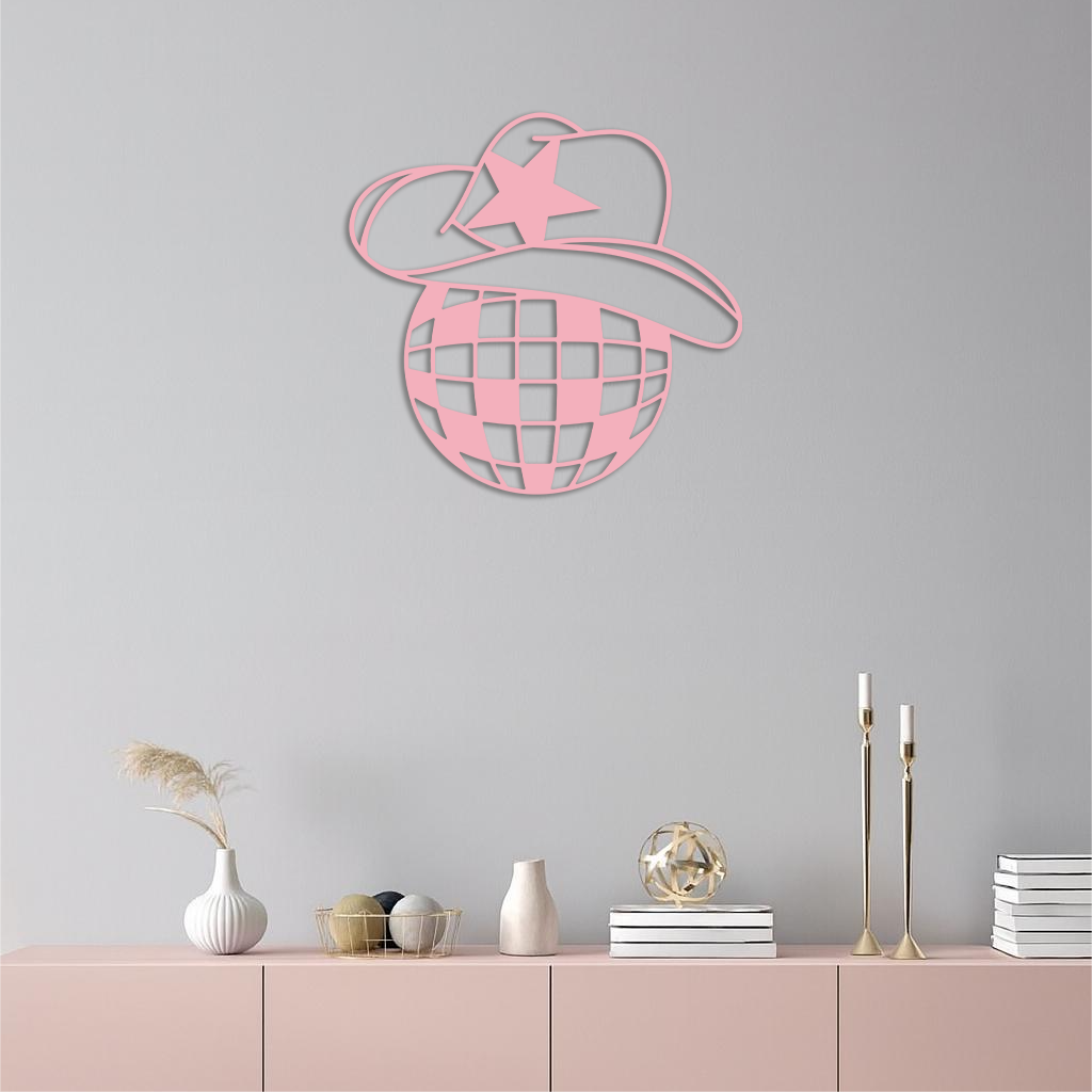 Disco Cowboy Hat Metal Wall Art – Retro Country Party Decor - KAFGP026 by Enova Art