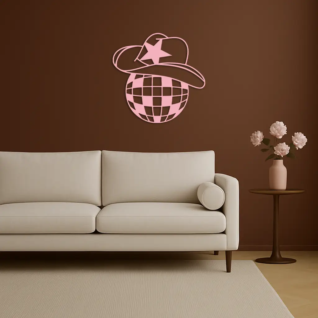 Disco Cowboy Hat Metal Wall Art – Retro Country Party Decor - KAFGP026 by Enova Art