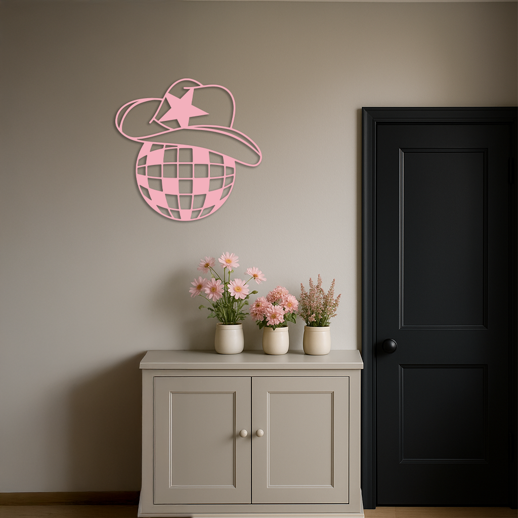 Disco Cowboy Hat Metal Wall Art – Retro Country Party Decor - KAFGP026 by Enova Art