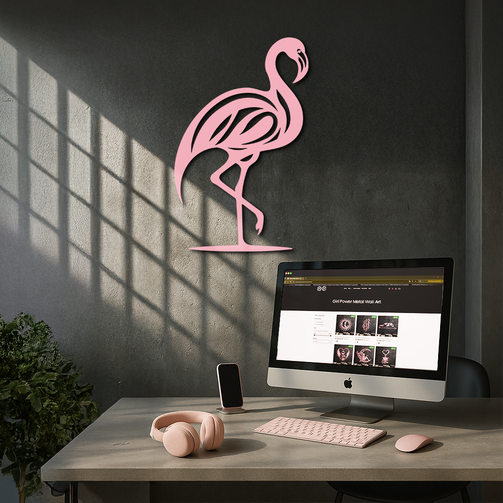 Flamingo Silhouette Metal Wall Art – Elegant Bird Design - KAFGP031 by Enova Art