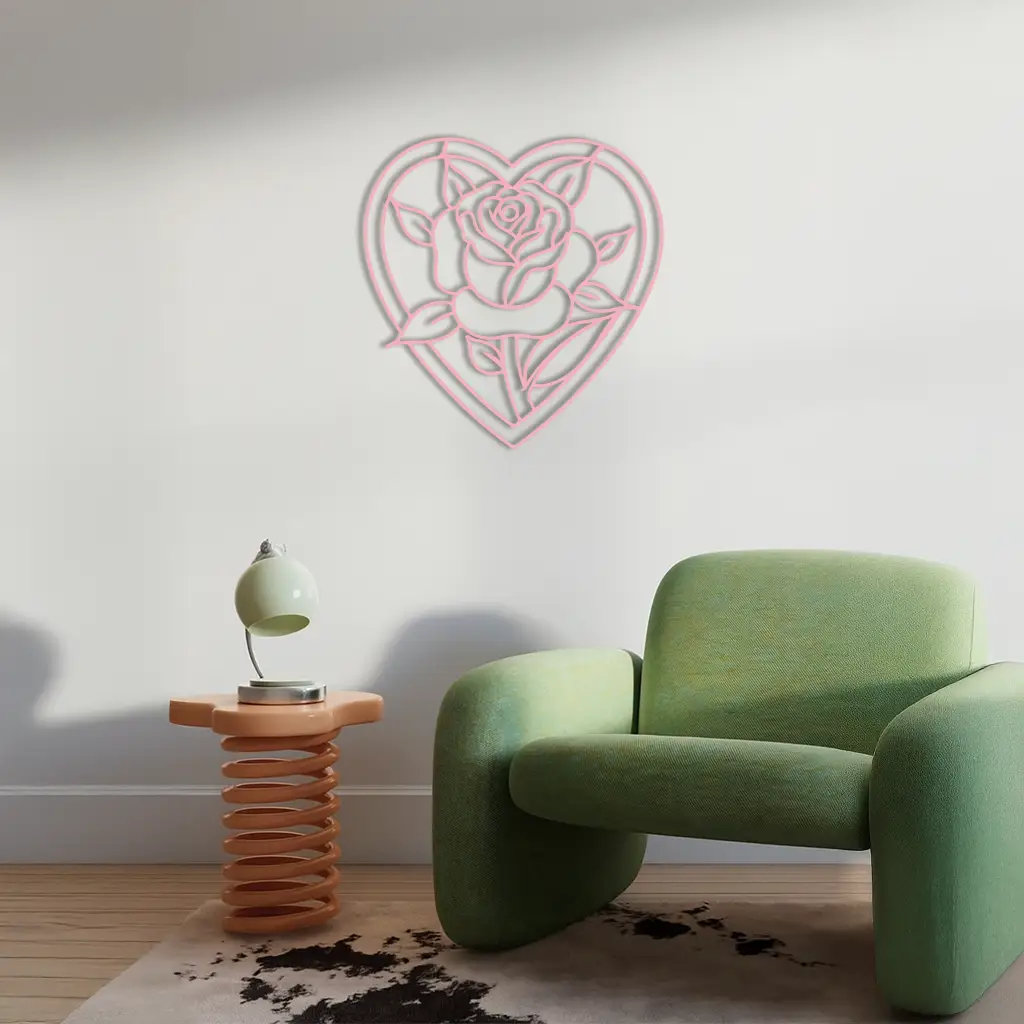 Heart Rose Silhouette Metal Wall Art – Romantic Flower Design - KAFGP034 by Enova Art