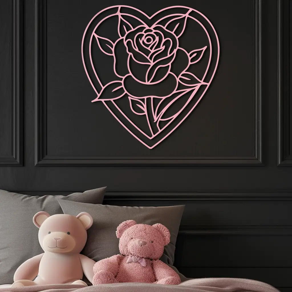 Heart Rose Silhouette Metal Wall Art – Romantic Flower Design - KAFGP034 by Enova Art