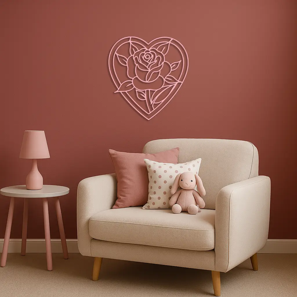 Heart Rose Silhouette Metal Wall Art – Romantic Flower Design - KAFGP034 by Enova Art