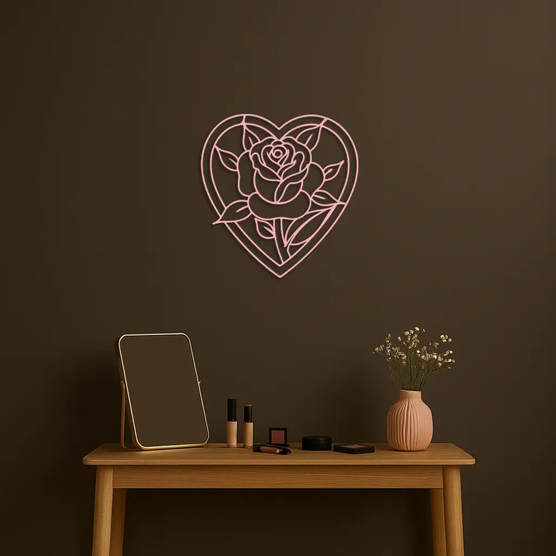 Heart Rose Silhouette Metal Wall Art – Romantic Flower Design - KAFGP034 by Enova Art