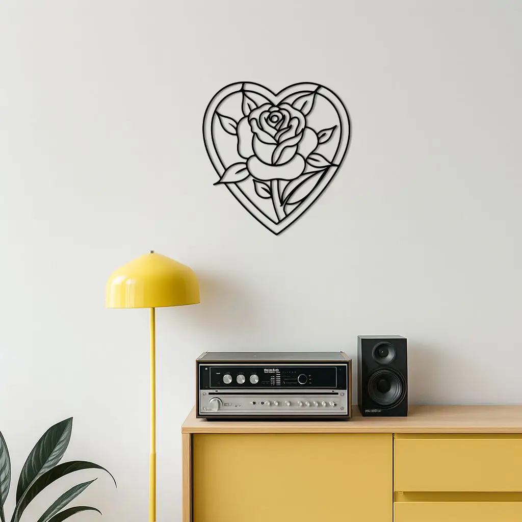 Heart Rose Silhouette Metal Wall Art – Romantic Flower Design - KAFGP034 by Enova Art