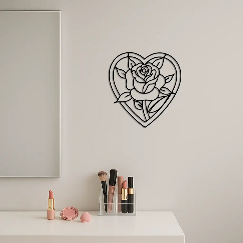 Heart Rose Silhouette Metal Wall Art – Romantic Flower Design - KAFGP034 by Enova Art