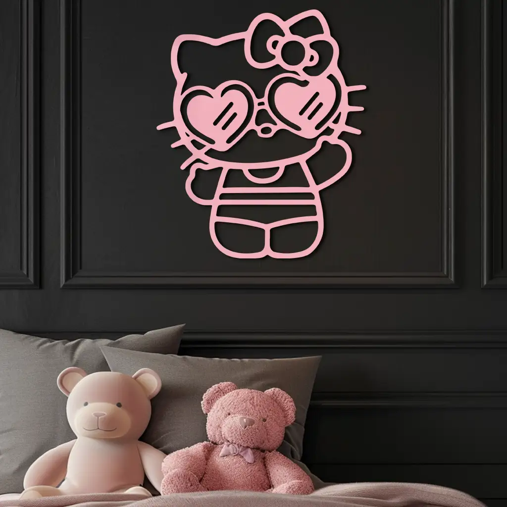 Hello Kitty Silhouette Metal Wall Art – Heart Glasses Cute Design - KAFGP036 by Enova Art