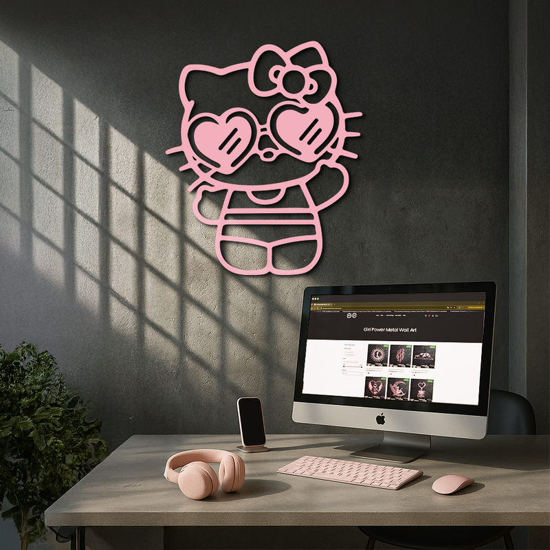 Hello Kitty Silhouette Metal Wall Art – Heart Glasses Cute Design - KAFGP036 by Enova Art