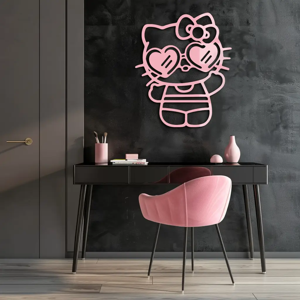 Hello Kitty Silhouette Metal Wall Art – Heart Glasses Cute Design - KAFGP036 by Enova Art
