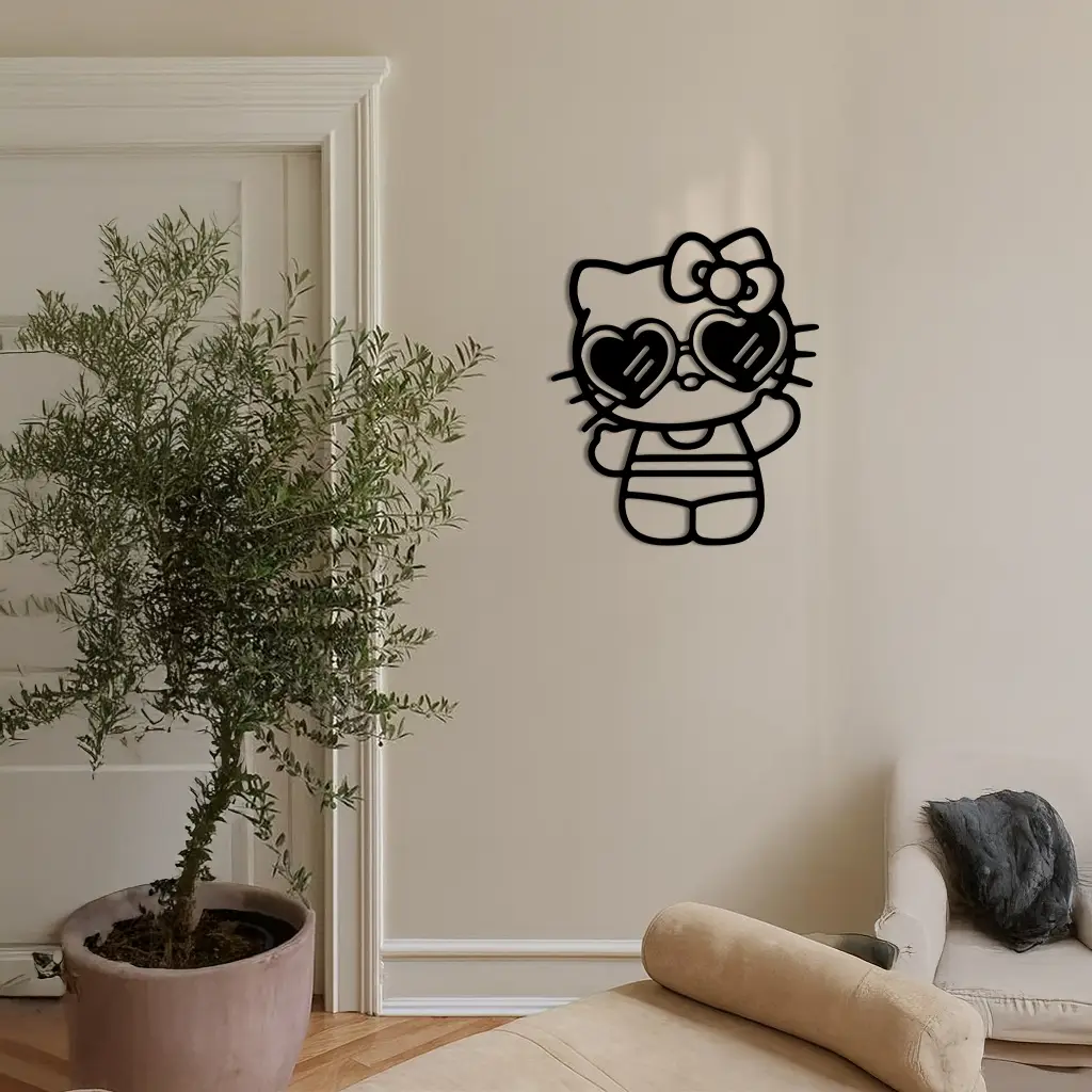 Hello Kitty Silhouette Metal Wall Art – Heart Glasses Cute Design - KAFGP036 by Enova Art