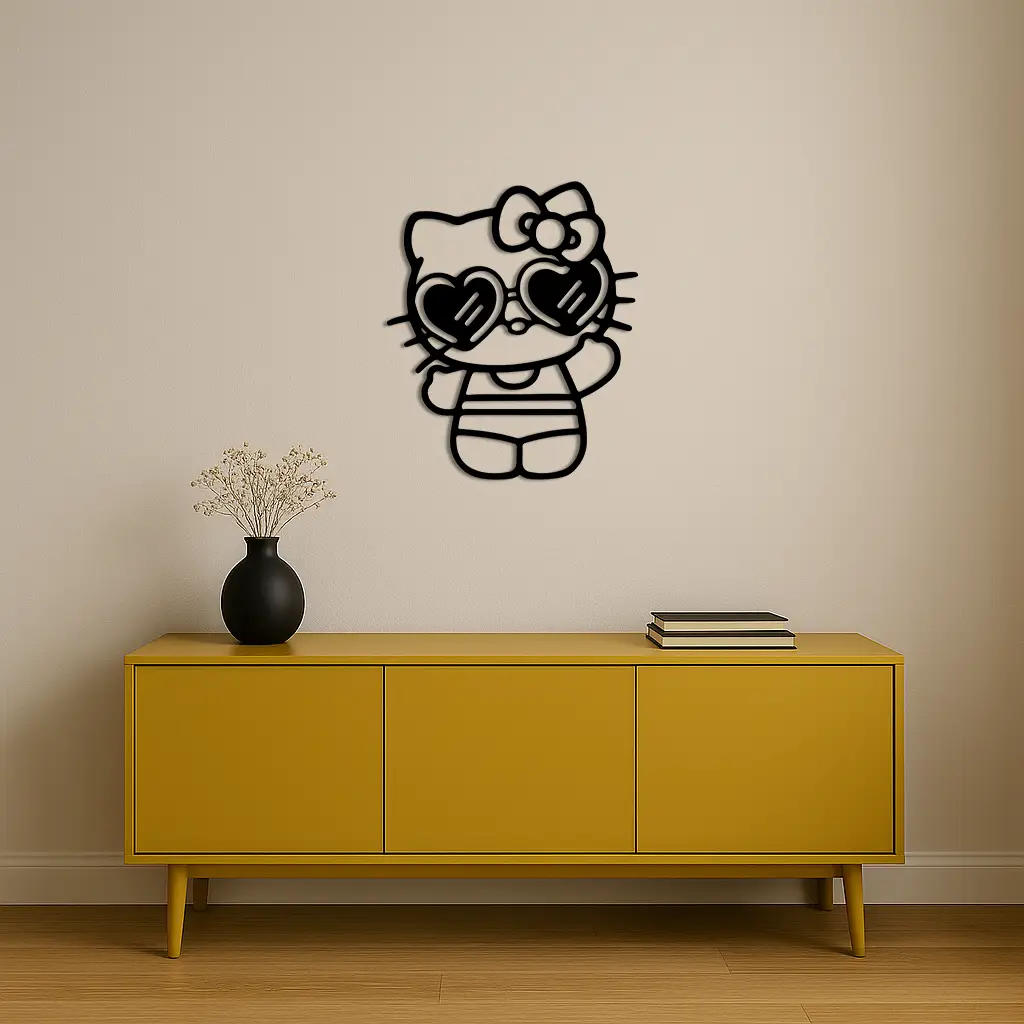 Hello Kitty Silhouette Metal Wall Art – Heart Glasses Cute Design - KAFGP036 by Enova Art