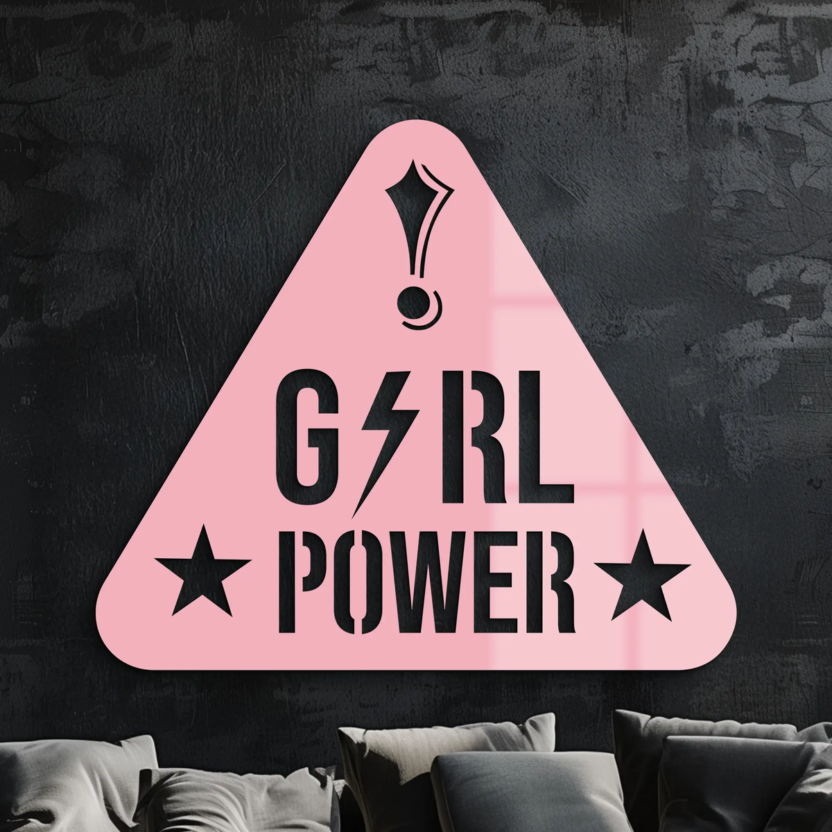 Girl Power Triangle Silhouette Metal Wall Art – Feminist Symbol Design - KAFGP040 by Enova Art