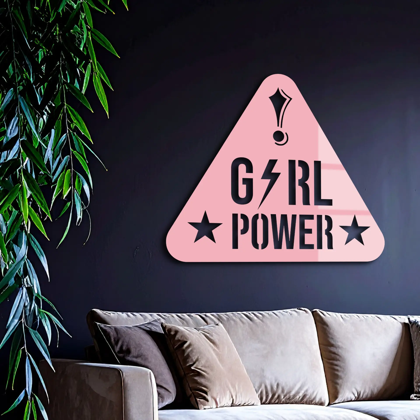 Girl Power Triangle Silhouette Metal Wall Art – Feminist Symbol Design - KAFGP040 by Enova Art