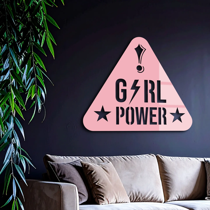 Girl Power Triangle Silhouette Metal Wall Art – Feminist Symbol Design - KAFGP040 by Enova Art