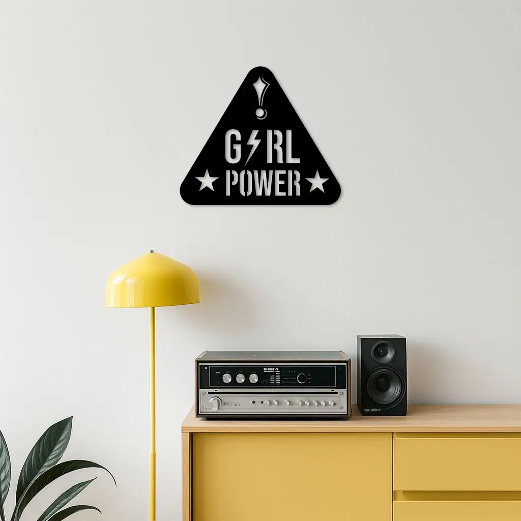 Girl Power Triangle Silhouette Metal Wall Art – Feminist Symbol Design - KAFGP040 by Enova Art