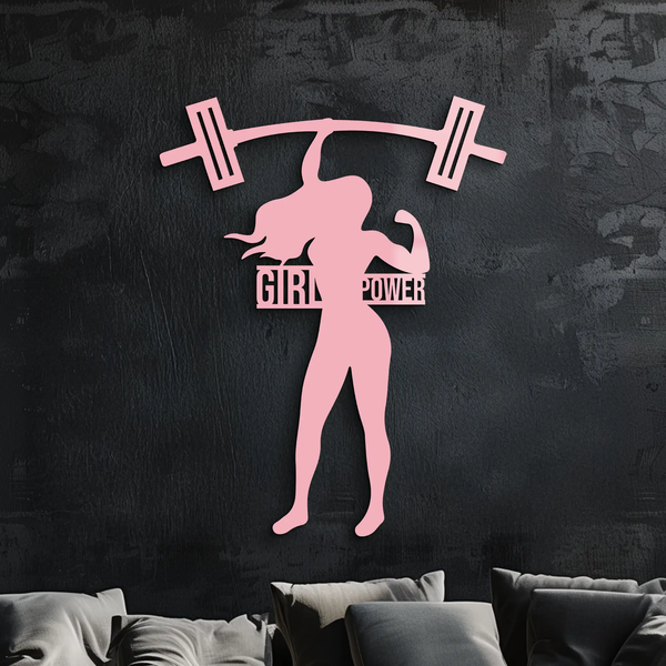 Girl Power Weightlifting Silhouette Metal Wall Art – Strong Woman Design - KAFGP041