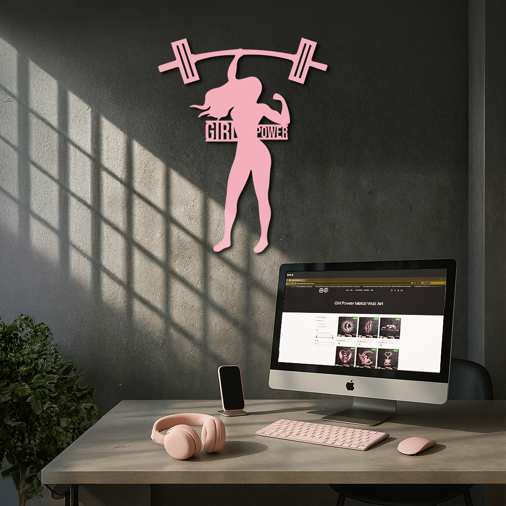 Girl Power Weightlifting Silhouette Metal Wall Art – Strong Woman Design - KAFGP041 by Enova Art