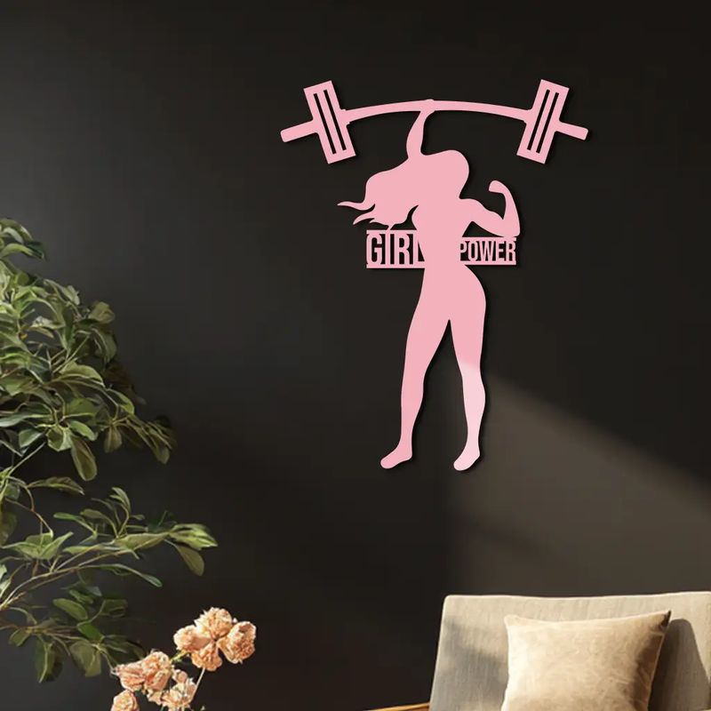 Girl Power Weightlifting Silhouette Metal Wall Art – Strong Woman Design - KAFGP041 by Enova Art